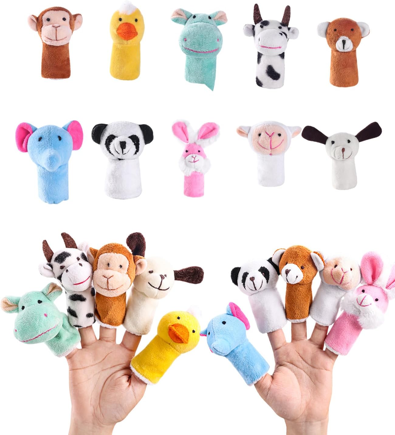 Play Nation Premium 10 Pcs Animal Finger Puppets for Kids, Mini Colorful Velvet Soft Toys for Boys&Girls,Washable Finger Puppets for Baby, Imaginative Play&Story Telling,Non-Toxic,2 Months+,Ideal Gift