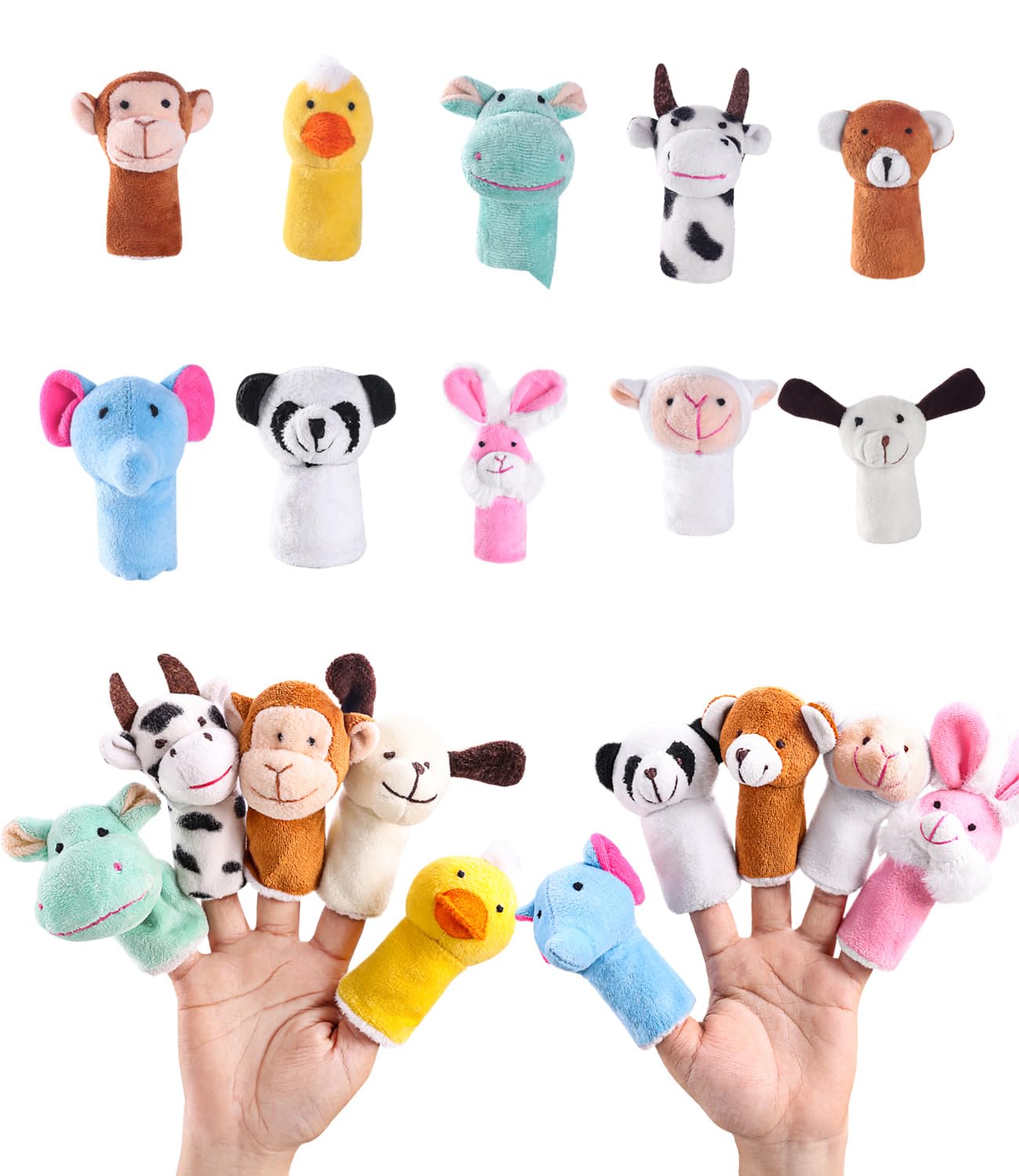 Play Nation Premium 10 Pcs Animal Finger Puppets for Kids, Mini Colorful Velvet Soft Toys for Boys&Girls,Washable Finger Puppets for Baby, Imaginative Play&Story Telling,Non-Toxic,2 Months+,Ideal Gift