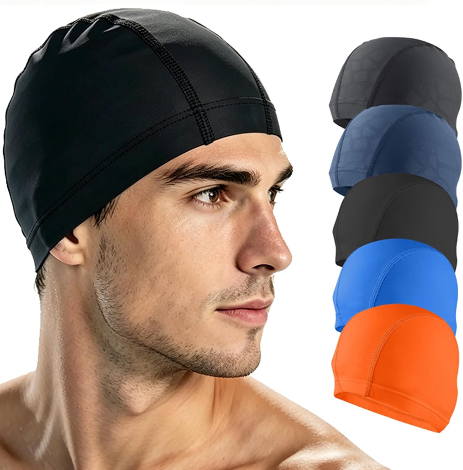 Swim Cap for Men Women Adult, High Stretch Fabric Swim Cap, Swimming Caps Non-Waterproof
