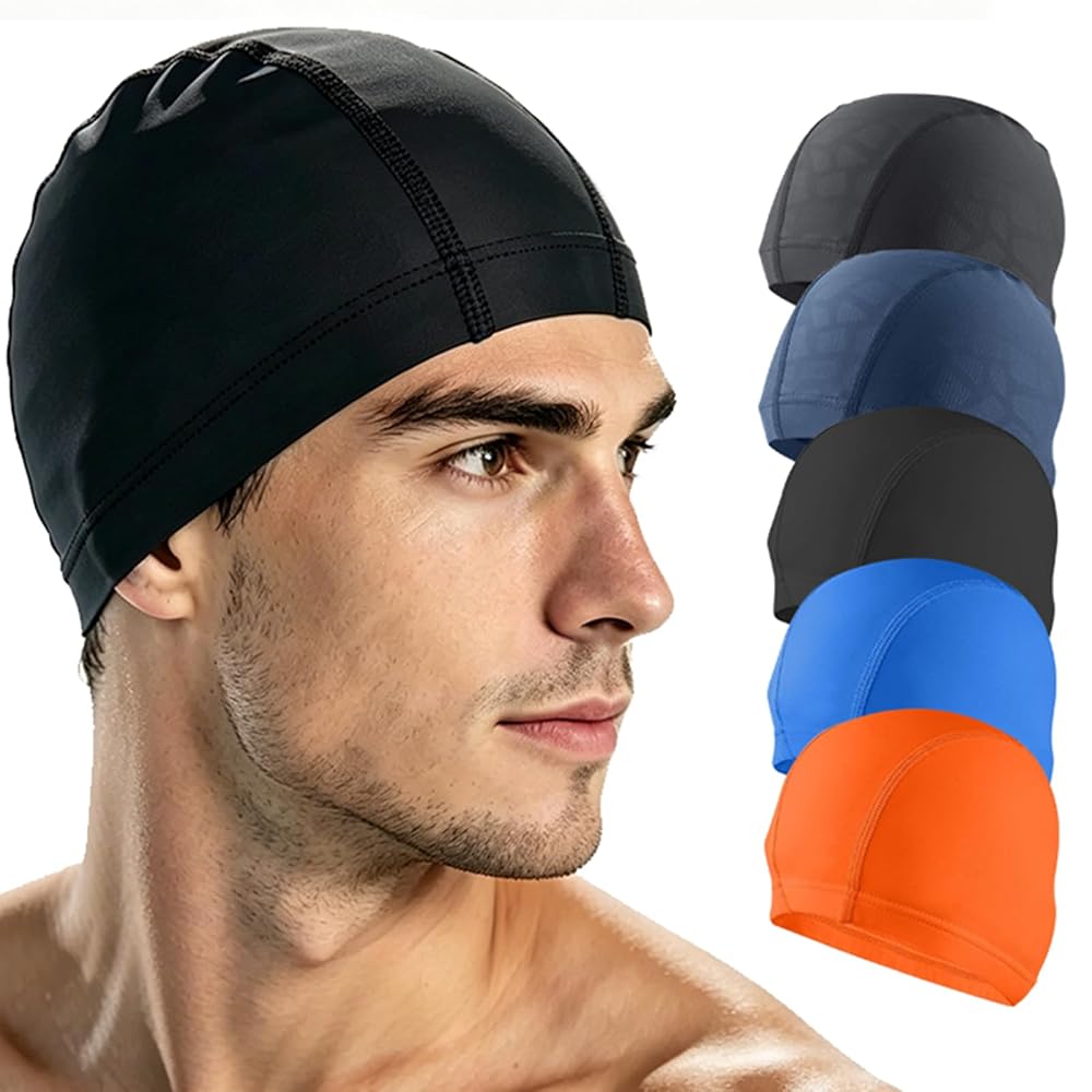Swim Cap - Blue Printed / Black / Orange / Black Printed / Lake Blue