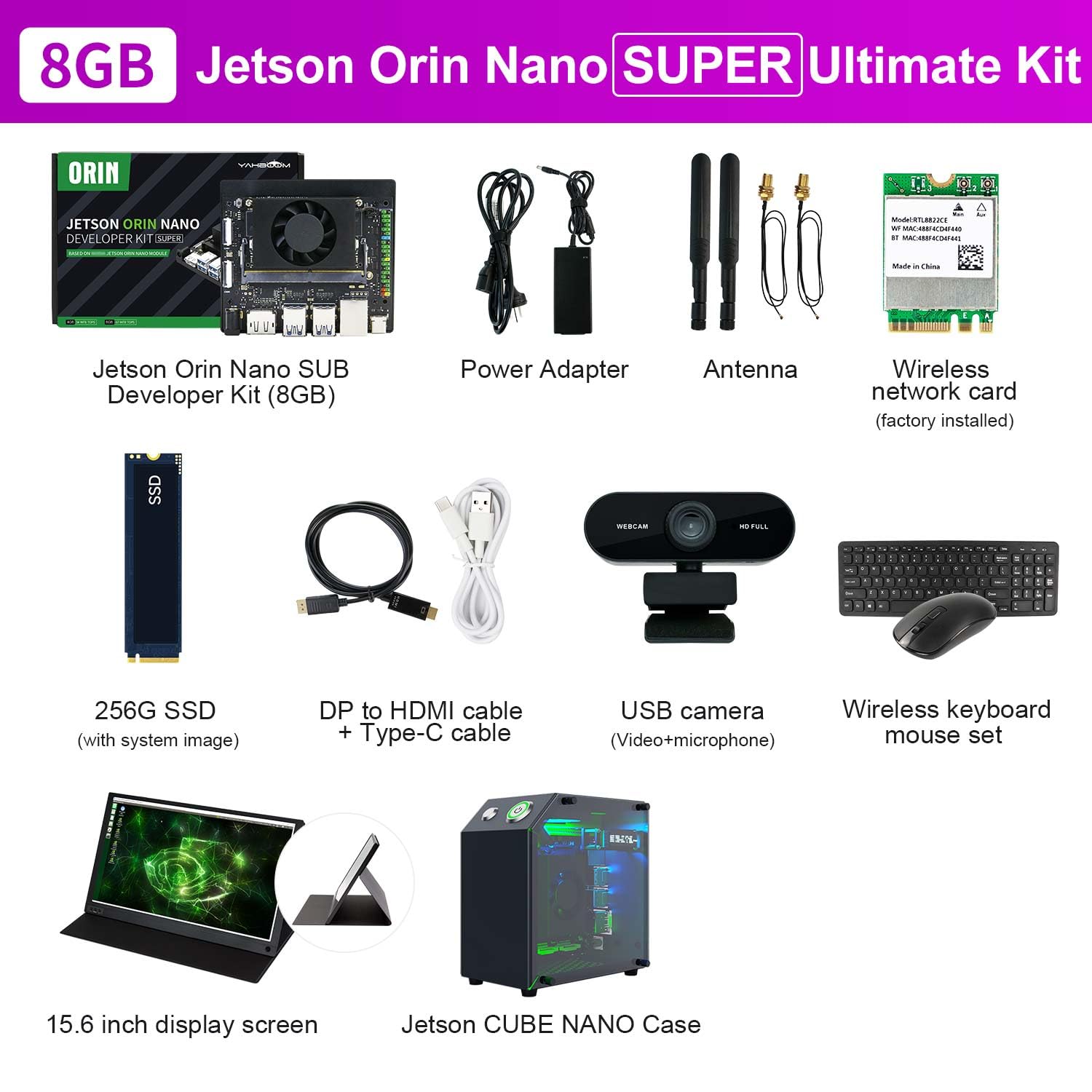 Yahboom Jetson Orin Nano Super 8GB Development AI Robots,256GB SSD +15.6 Touch Screen +Jetson Case +USB Camera +Wireless Keyboard and Mouse (Orin Nano 8GB ULT Kit) — view 9