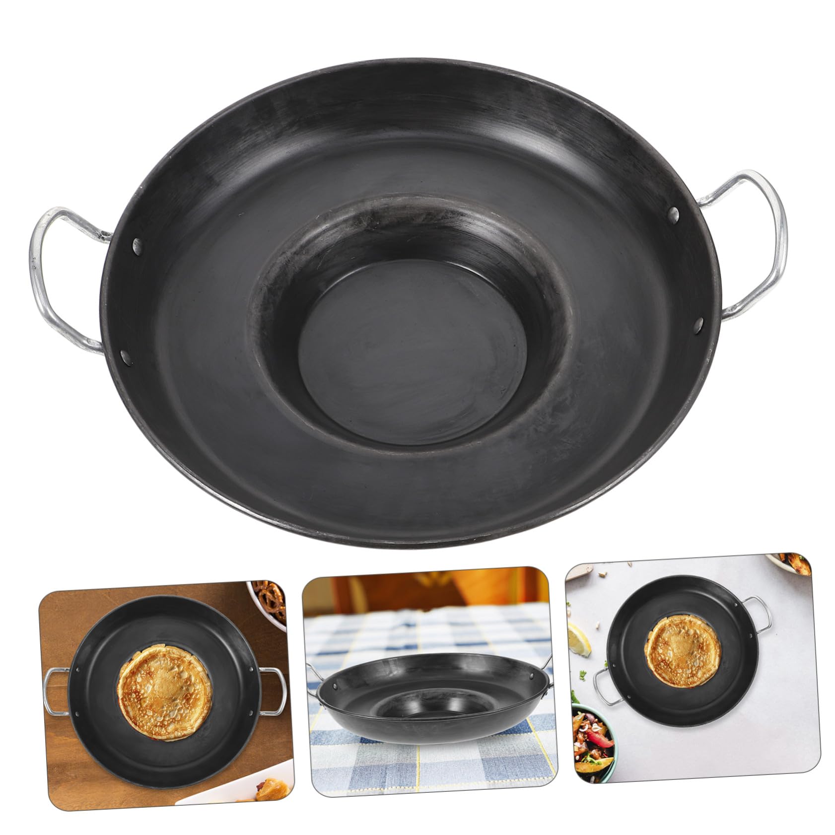 VALICLUD Sartén Multiusos de Hierro Negro Base Cóncava para Cocina Familiar, Ligera y Calentamiento Uniforme Adecuado para Tortillas y Huevos Fritos