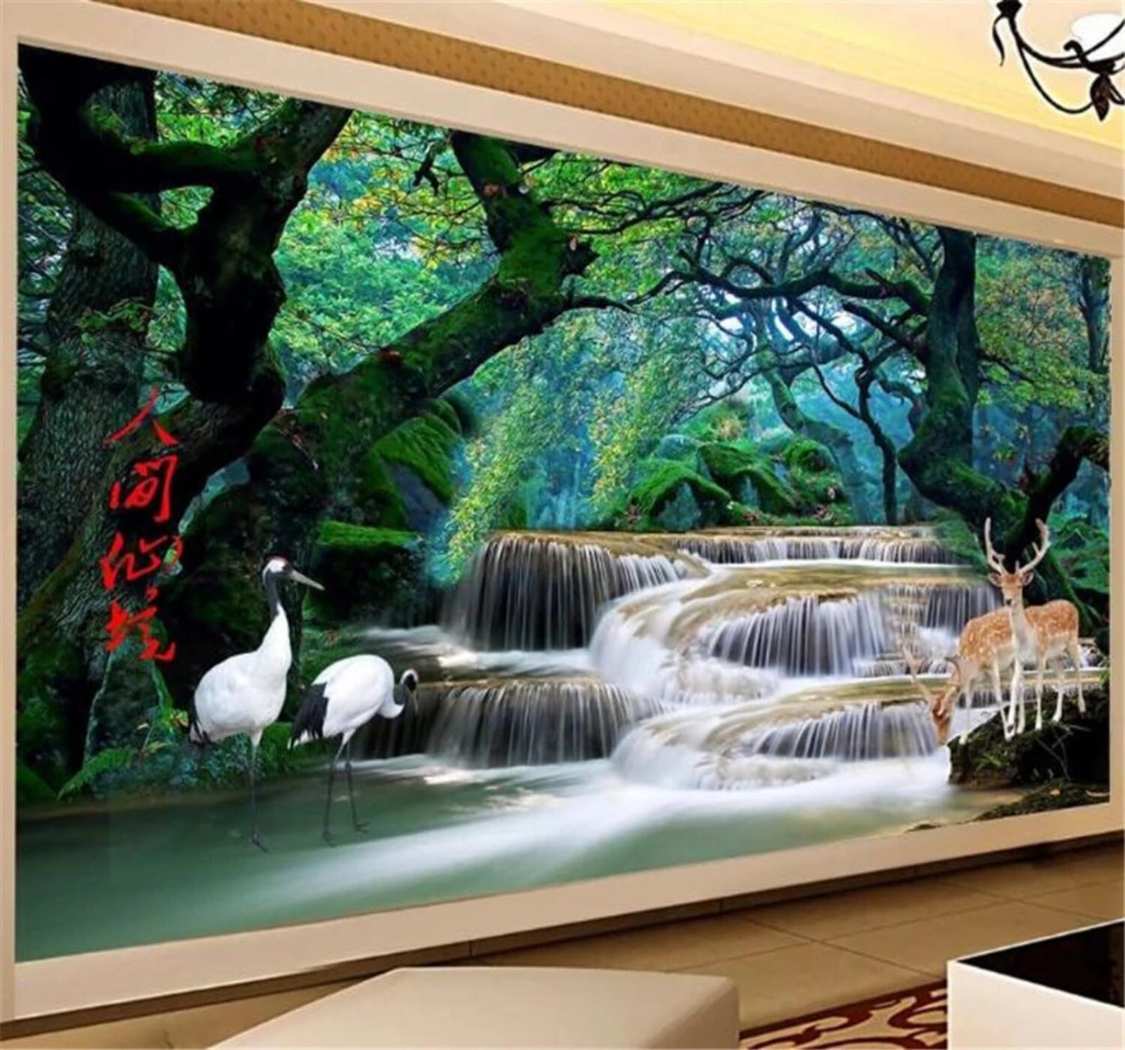 XLMING Fresh Dreamy Forest Waterfall Fairyland 3D Wallpaper Luxury Silk Study Dining Feature Sofa Grey Bedroom Living Room Tv Decorative Wall-200cm×140cm