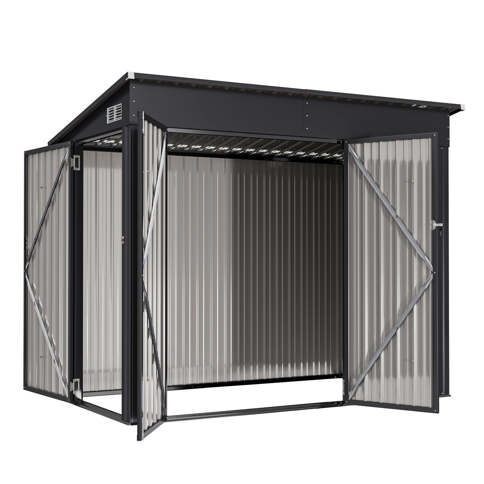 Aoxun Gartenhaus Metall 232x131x183cm mit 3 Türen & Pultdach, wetterfestes Fahrradgarage für bis 4 Fahrräder, Stabiler Geräteschuppen aus verzinktem Stahl für Garten Terrasse Hof