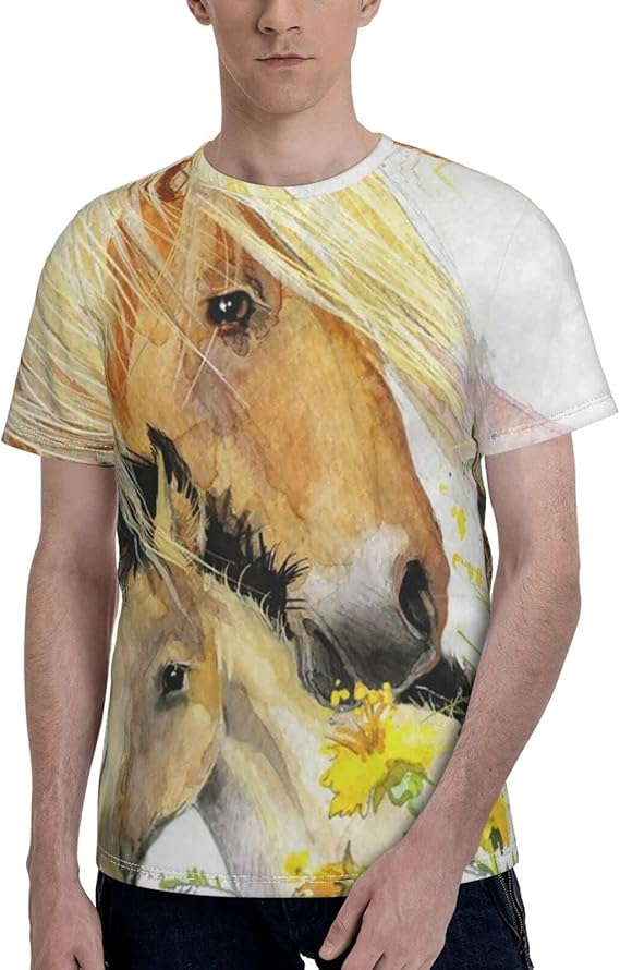 Amazon Co Jp Sartom Tシャツ クルーネック 半袖 メンズ ドライtシャツ ショートスリーブ 馬柄 子馬 動物 癒し系 水彩画 花柄 ゆったり おしゃれ インナーシャツ 定番 メンズ服 カジュアル トップス ファッション