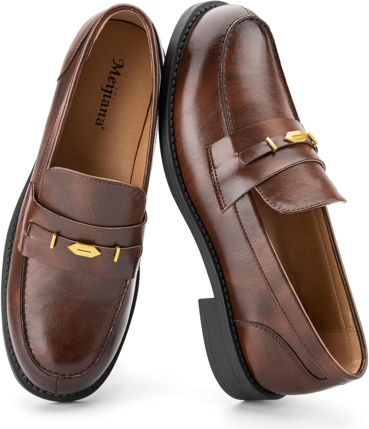 Women's Classic Penny Loafers, Comfortable Slip-On Flats for Casual, Work & Daily Wear, Lightweight Non-Slip Leather Loafers