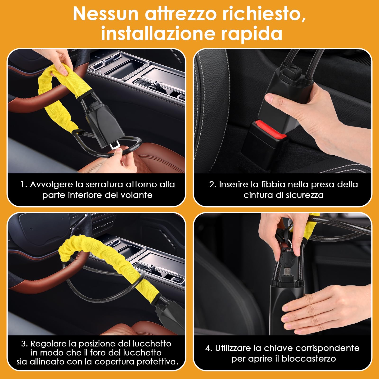 SternSinn Blocca Sterzo Automobile, Doppio Dispositivo Antifurto per Auto, Bloccasterzo Auto, Bloccasterzo Volante Cintura Sedile per SUV Auto, Roulotte, con 3 Chiavi