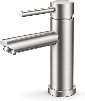 Ibergrif M11103 Brushed Stainless Steel Basin Mixer Tap, 73 mm | Brushed hot and cold mixer with ceramic cartridge, European G3/8 fittings and two UK conversion adaptors