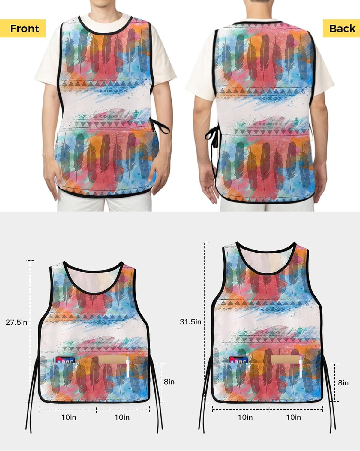 Turquoise Art Cobbler Aprons with 2 Pockets for Women Men, Abstract Modern Painting Geomery Ombre Colored