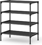 SONGMICS Raquette de chaussures, 4-Tier Organisateur de rangement de chaussures, Space-Saving, entrée, cadre en métal, étagères de tissu non tissées, noir d'encre ULSH014BH01 | Organisateur de rangement de chaussures d'espace, étagères en tissu non tissé, ULSH014BH01