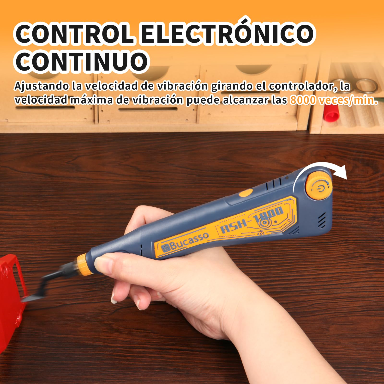 Lijadora recíproca, velocidad variable y carga USB con luz LED, lijadora de lápiz con 6 cabezales de lijado, ideal para lijar, pulir, acabar y manualidades DIY (Azul)