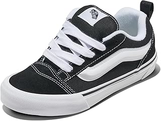 Vans Big Kids' Knu Skool Shoe | '90s Retro Puffy Low-Top Fashion Sneakers for Boys & Girls, Black/True White, 5.5