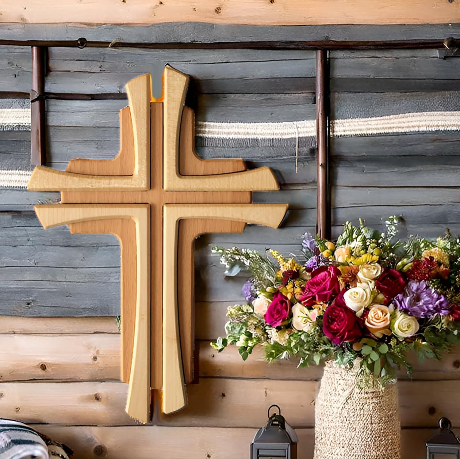 Crocifisso In Legno Di Faggio Kaltner - 35 Cm, Design Moderno, Idea Regalo