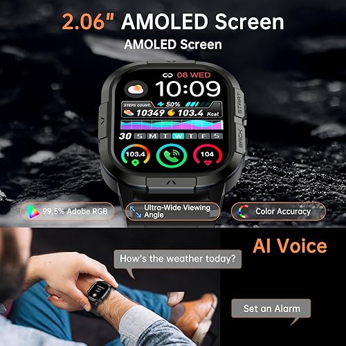 Miniatura 7 de Reloj inteligente para hombre, rastreador de ejercicio relojes digitales militares impermeables para hombre, para correr, hacer respuesta, llamar,