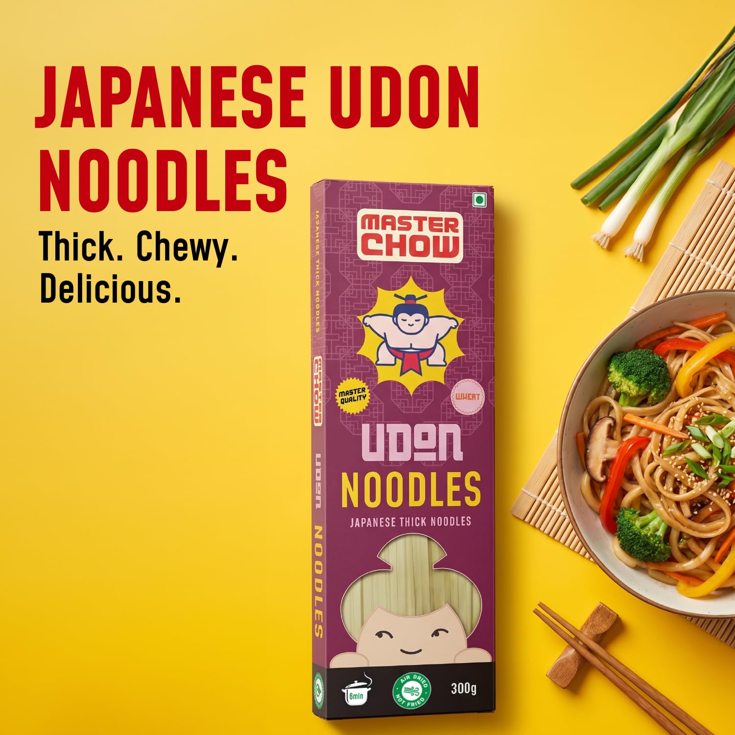 MasterChow Wheat Udon Noodles | No Preservatives | Get Restaurant Style Taste in Just 6Minutes | Not Fried | Serves 4-5 Meals | 300gms 2