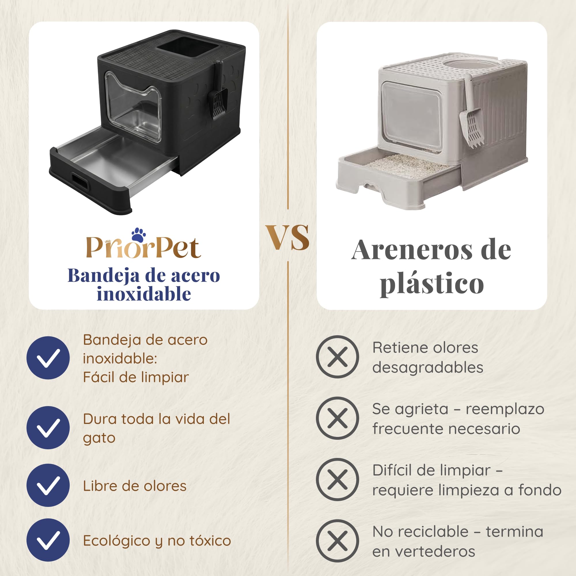 Arenero Gato Acero Inoxidable Cubierto – Caja Arena con Bandeja Extraíble – Antiolores, antifugas, fácil de Limpiar – Arenero para Gatos con Doble Entrada – con Pala – (38,3×51×41 cm) - Negro