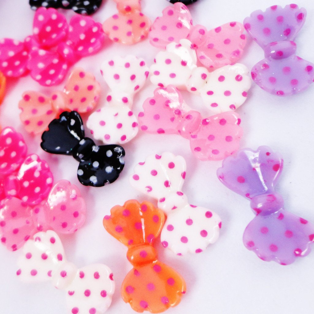 20 pcs Multiple Color 3D Bow Tie Beads Slices Nail Art Tips DIY Decorations 14mm x 8mm
