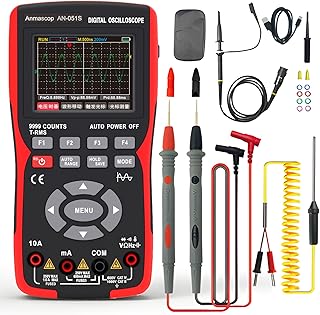2 in 1 Handheld Oscilloscope Multimeter, 10MHz Bandwidth 48MSa/s High Sampling Professional Oscilloscope, 9999 Counts Digital Multimeter, Auto-Calibration Function, DC/AC Voltage/Current Test