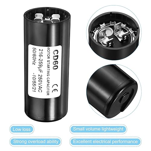 Miniatura 4 de PATIKIL Condensador de arranque del motor, 216-259uFMfd 250VAC 5060Hz CD60 Condensador de arranque del motor para motor eléctrico comienza a