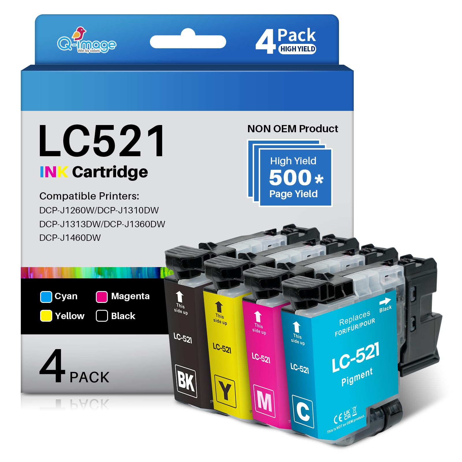 Q-image LC521 LC521VAL Cartuccia Compatibili con Brother LC 521 Multipack Cartucce per Brother DCP-J1310DW DCP-J1360DW DCP-J1460DW DCP-J1313DW DCP-J1260W J1310DW J1360DW J1460DW (Confezione da 4)