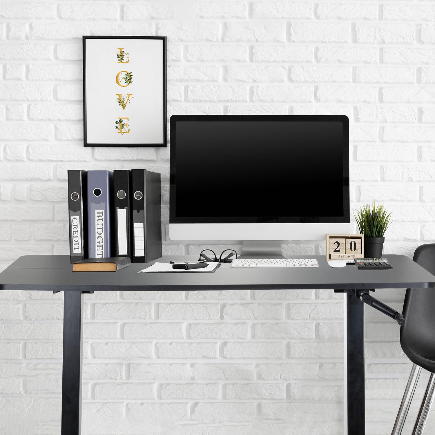 hjh OFFICE 802115 Mesa de Altura Regulable Stand CR Placa MDF, armazón de Acero Nero, Amplia Superficie de Trabajo: 120 x 60 cm