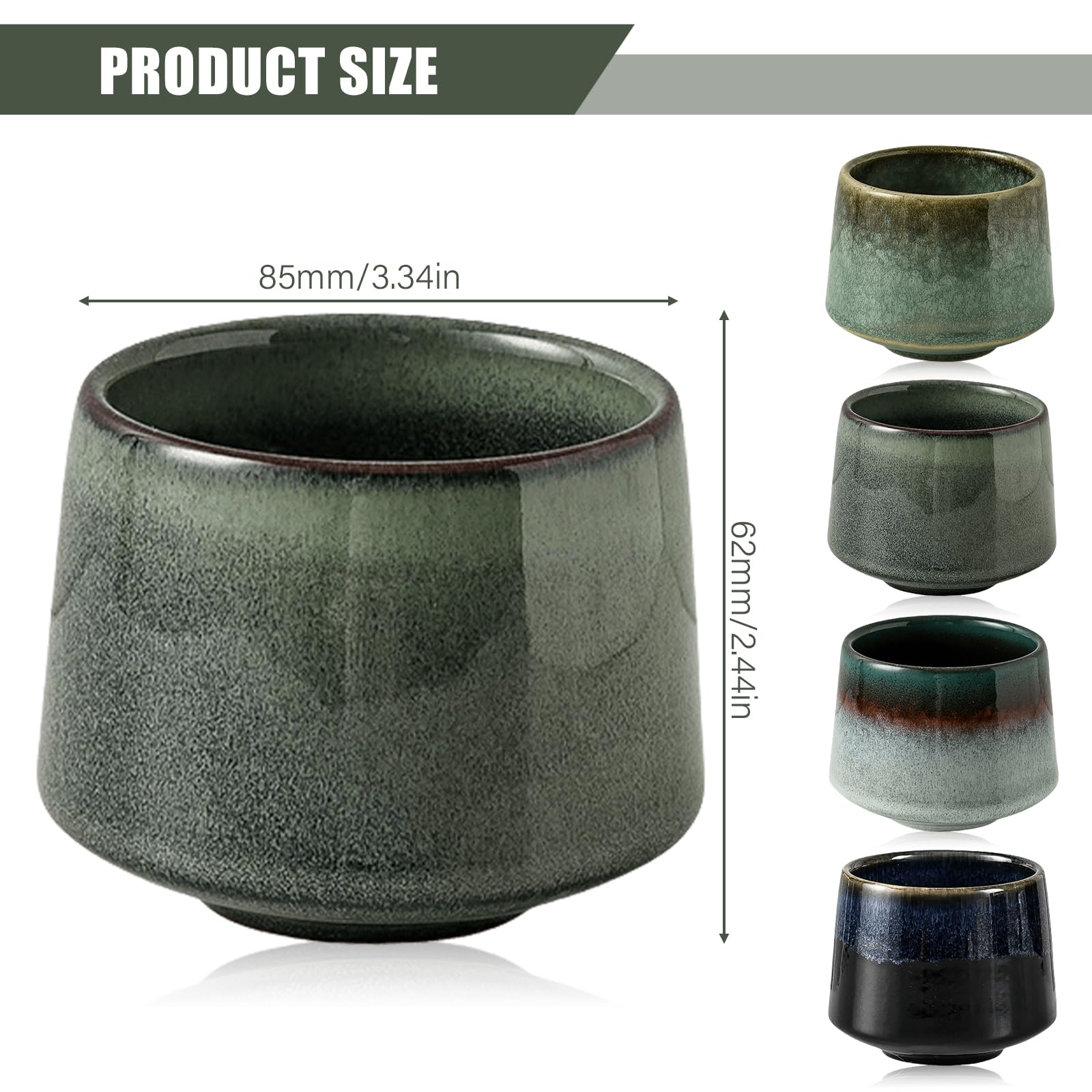 Set di 4 tazze da caffè in gres porcellanato, di alta qualità, senza manico, mini tazze da caffè in ceramica, mini tazze da caffè, design artistico, per caffè e tè alla moka