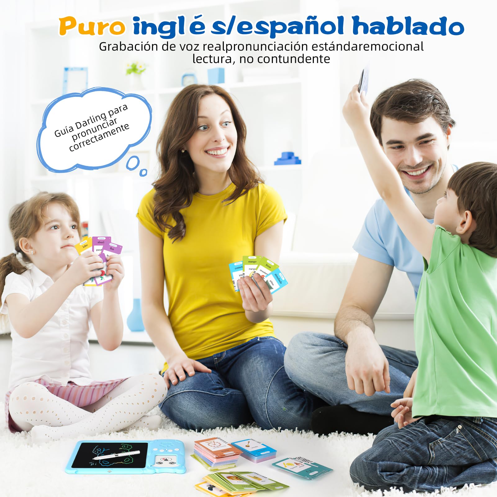 Tarjetas Flash Parlantes (Bilingüe Inglés Español) Juguetes Educativos Montessori Infantiles para de 2 3 4 5 6 Años, Cuenta con 225 Tarjetas de Doble y 510 Palabras