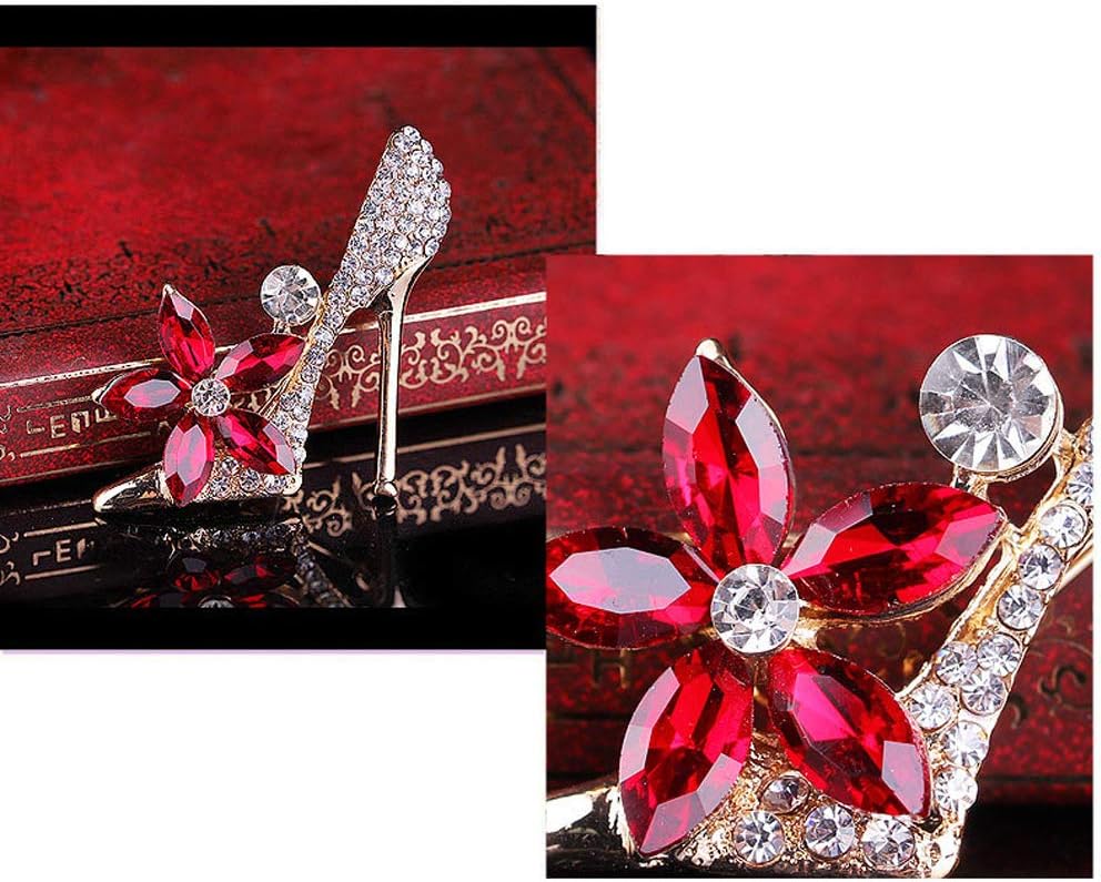 Crystal Shoes Brooch Pins Jewelry Gift for Women Lady, Gold Plated Cubic Austrian Crystal Fashion High-Heel Shoes Brooch Pins Jewelry Gift