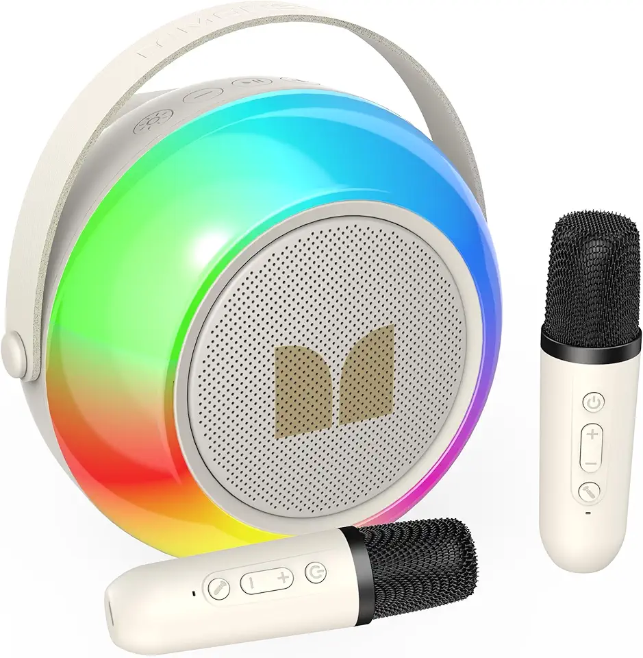 Monster Mini Karaoke Machine for Kids Adults, Portable Bluetooth Speakers with 2 Wireless Microphones and Lights, Christmas Birthday Gifts Toys for Boys Girls 4, 5, 6, 7, 8, 9, 10, 12+ Toddler