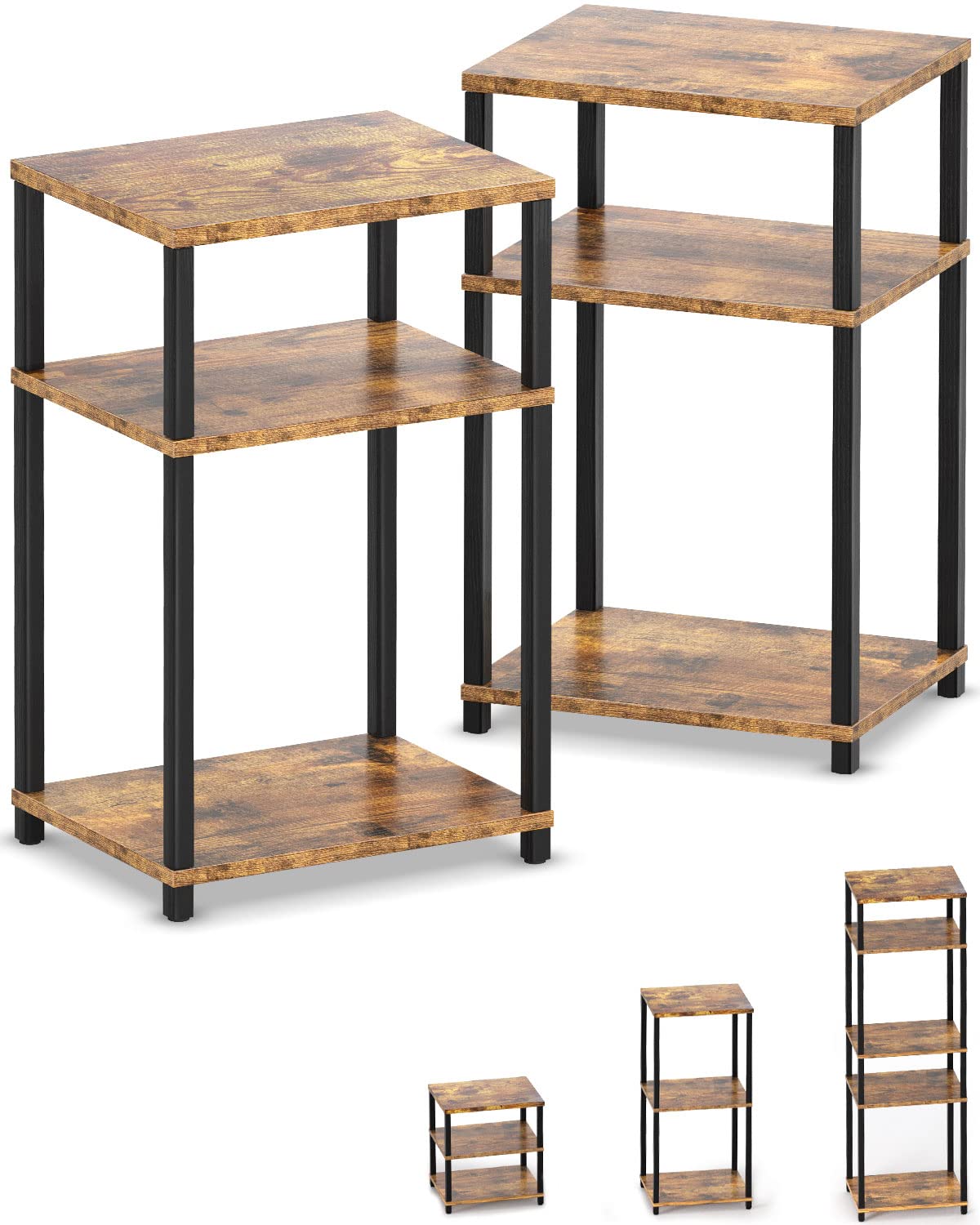 WOODYNLUX End Table Nightstands Set of 2, Tall Side Table, 3Tier