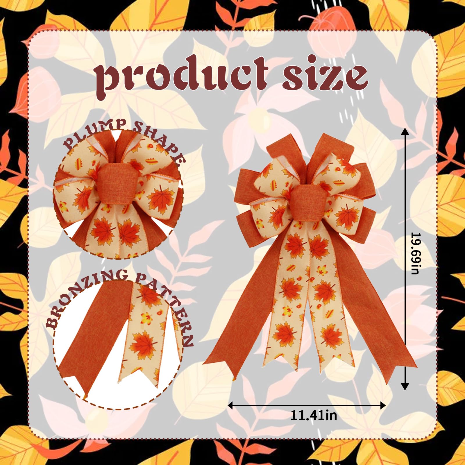 HIENAJ Fall Maple Leaf Wreath Burlap Bow Orange Buffalo Plaid Tree Thanksgiving Wreath Bow for Autumn Front Door Indoor Outdoor Wall Home Party Decoration Supplies 31