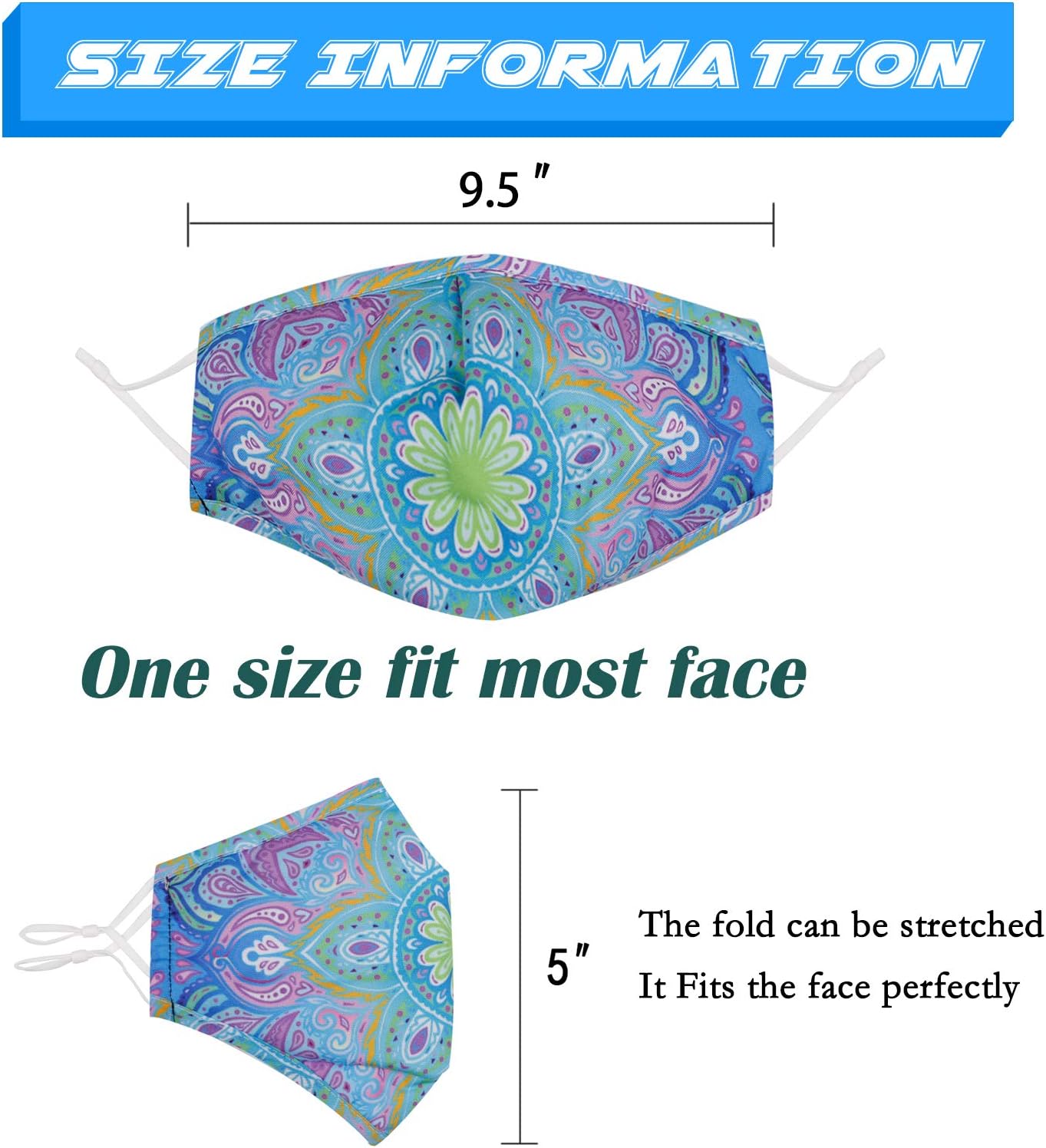 Face Mask Washable Reusable Adjustable Ear Loops, Flowers Breathable Fabric Covering Cute Fashionable Decorative Comfort for Women Man Adult Gift Fabric Facemask