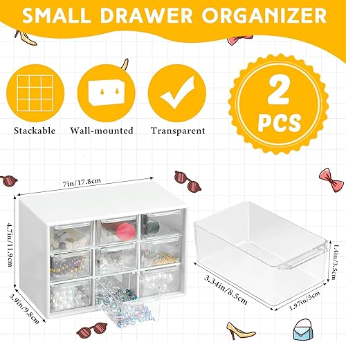 Miniatura 2 de Wenqik 2 mini cajones de almacenamiento para profesores, caja de herramientas organizadora con 9 cajones transparentes, escritorio pequeño de