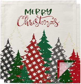 Cloth Napkins Set of 2,20x20 Inches Dinner Napkin,Christmas Tree Red Black Buffalo Plaid Washable Soft Table Napkins,Reusable Cocktail Napkin for Wedding Holiday Party Hotel,Xmas Tree Retro Linen