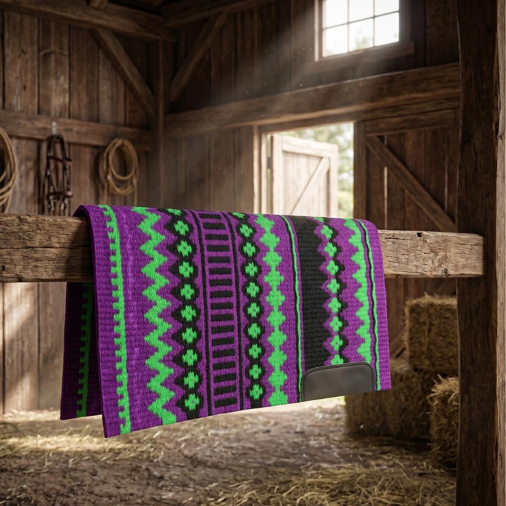 Western Show Saddle Pad/Blanket for Horses - Handmade Wool Saddle Blanket with New Zealand Design, Thick, Durable & Comfortable for Horse Riding (36” L x 40” W x 1) M22
