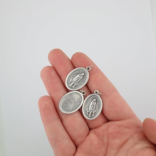 Miniatura 6 de Dije de Nuestra Señora de Fátima, Medalla de Doble Cara Reza por Nosotros, regalos católicos y folletos, 1 pulgada, paquete de 3, Plata oxidada, No
