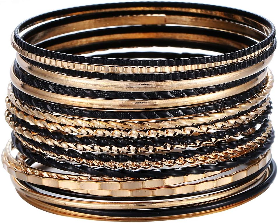 Gold Black Color Indian Multiple Metal Bracelets & Bangles Set For Women Luxury 22Pcs/Set