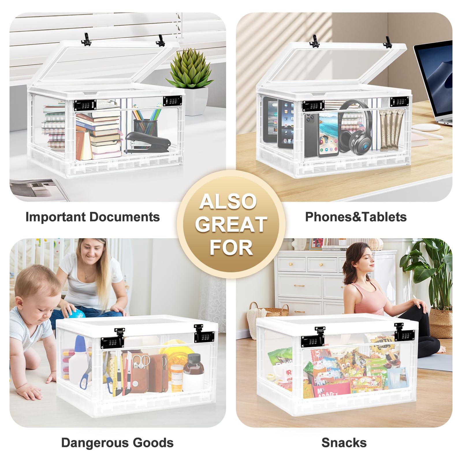 Caja de almacenamiento grande para objetos personales, caja de almacenamiento con cerradura con combinación para caja de seguridad de oficina/escuela/medicina/aperitivos/prisión
