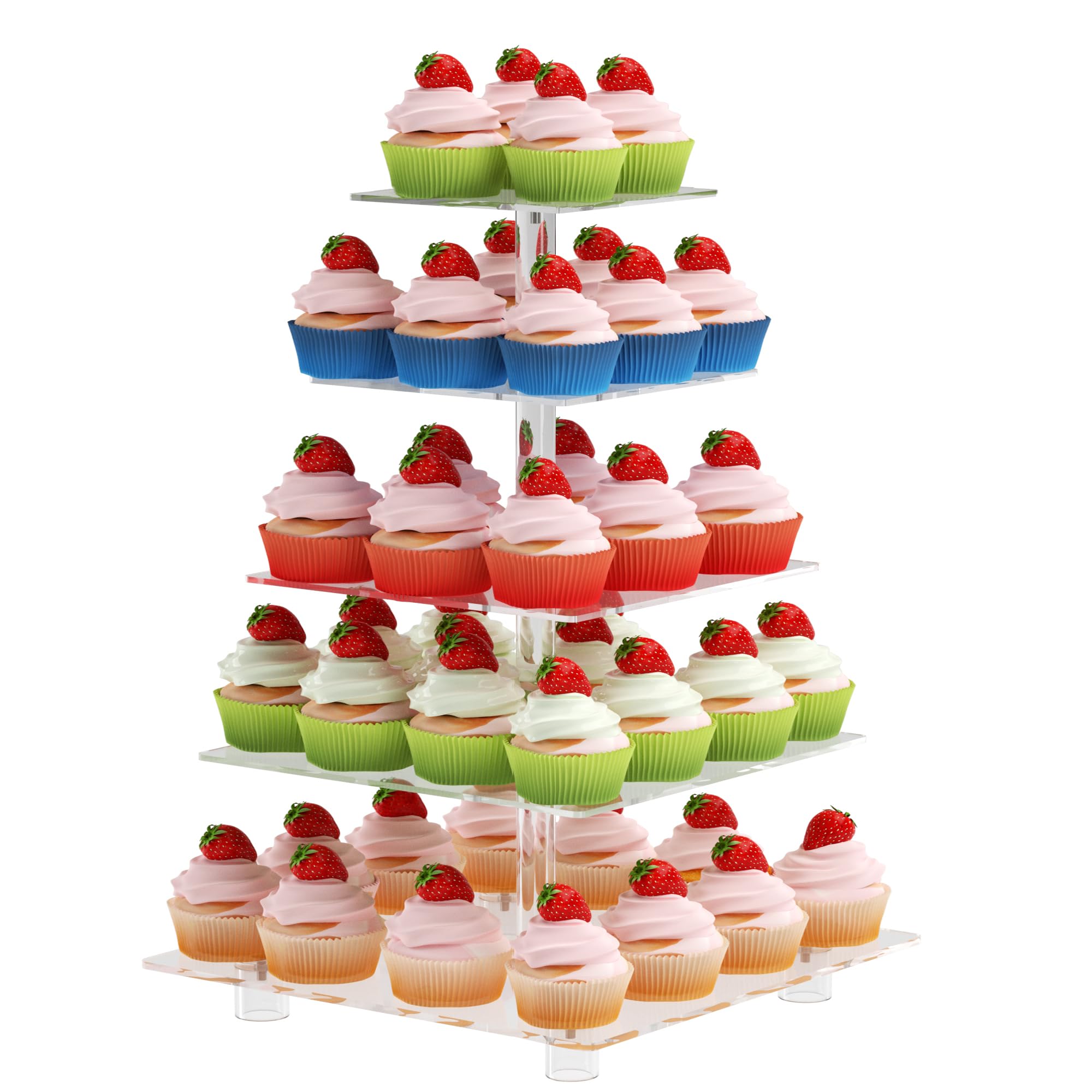 Cupcake Stand for 50 Cupcakes, 5 Tier Cupcake Holder, Large Clear Cupcake Tower, Acrylic Cupcake Stand, Cupcake Display Stand for Party, Wedding, Birthday, Baby Shower, Halloween
