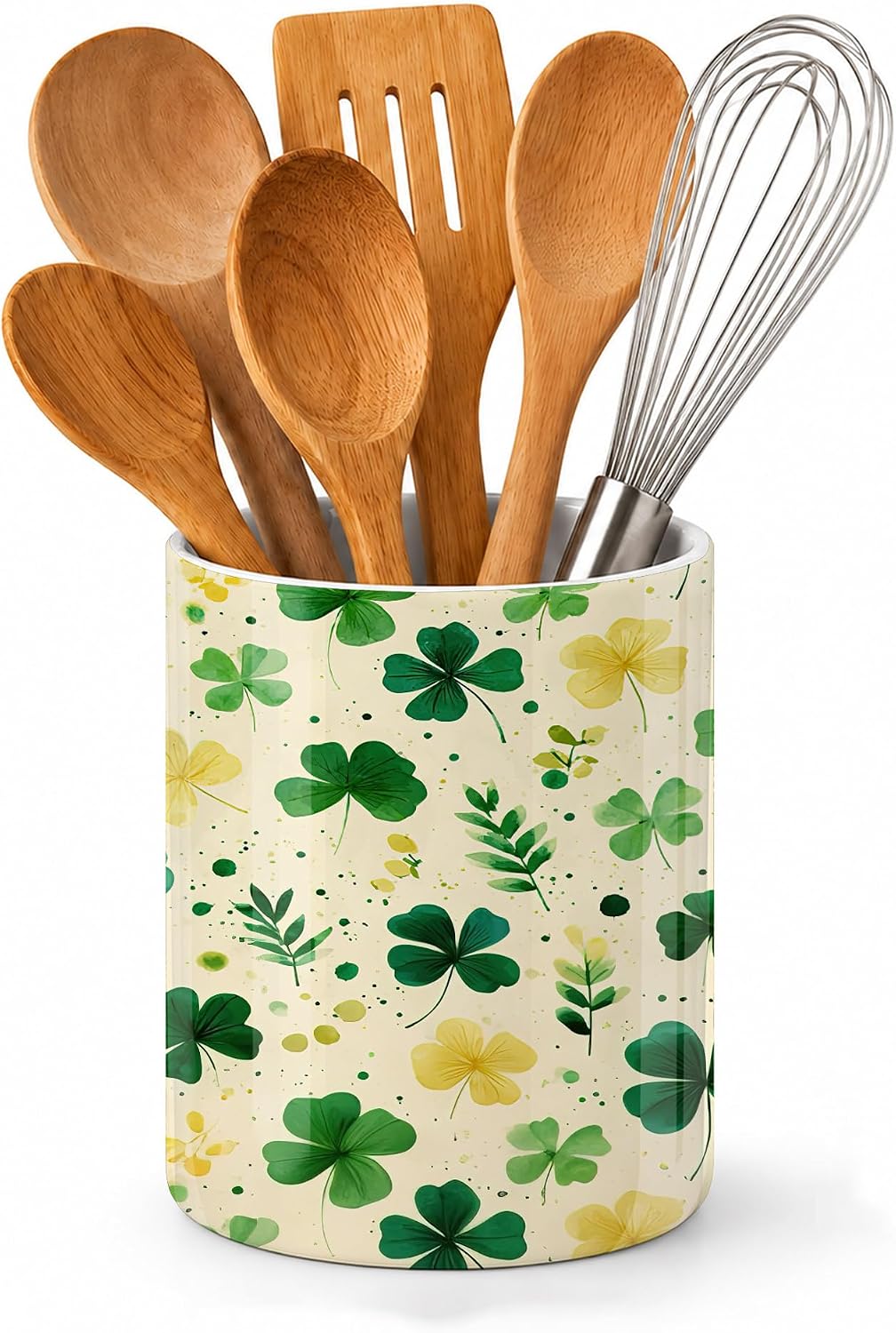 Mushrooms Kitchen Utensil Holder,Butterfly Ferns Flower Ceramic Utensil Crock for Countertop,Cooking Tools Storage jar for Spatulas and Spoons,Housewarming Gifts 6.3"