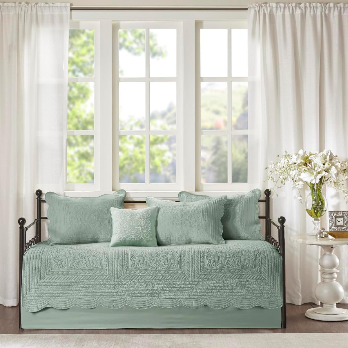 6 Pcs Reversible Scalloped Edge Daybed Cover Set Seafoam Daybed