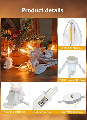 Miniatura 3 de C7 Christmas Village Light Accessory Cord with 5 LEDLight Bulbs, 9Ft Blow Mold Light Indoor String Lights,C7 led Bulb with Spare Fuse for Holiday