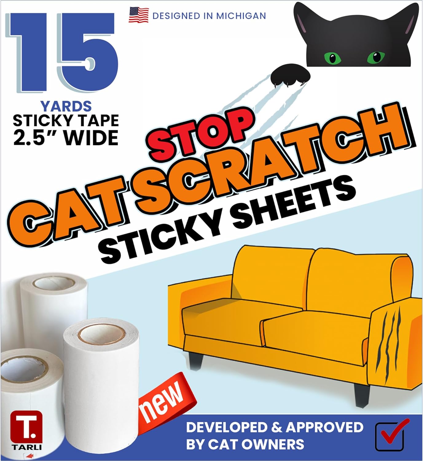 Anti Cat Scratch Tape by Tarli 15 Yards x 2.5" Double