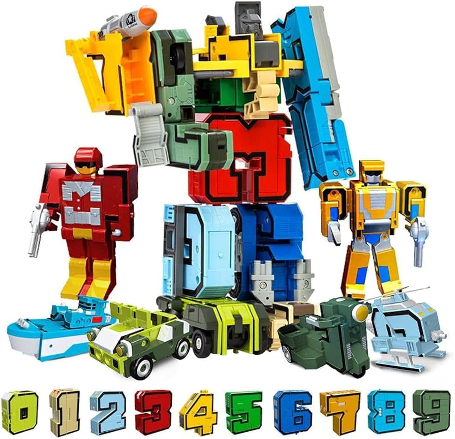 Generic Kid's Educational Action Puzzle Robot Toy (15 Pieces), 15 Numbers Transformers Robot Assembled Tank/Helicopter/Submarine, Building Blocks Set for Kids