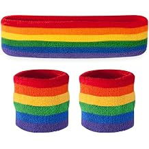 Suddora Striped Sweatband Set, Moisture Wicking 2 Wristbands and 1 Headband, Breathable Athletic Sweat Bands for Sports, Costumes & Cosplay, Matching Bands to Wear with Jersey