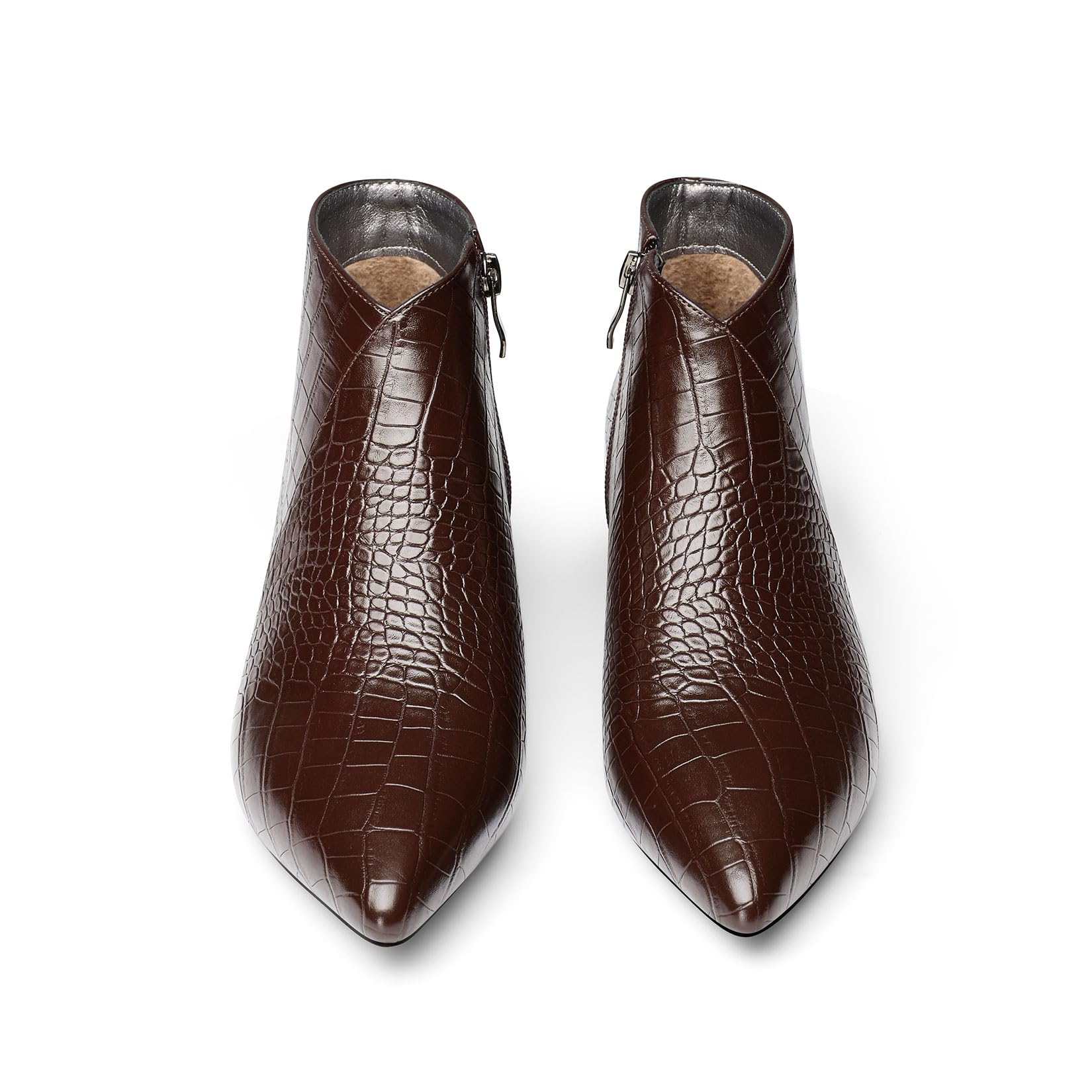 Aachcol Botines cortos de tacón bajo con puntera puntiaguda para mujer, con cremallera, vestido de oficina, básico, clásico, tacones de 1.4 pulgadas