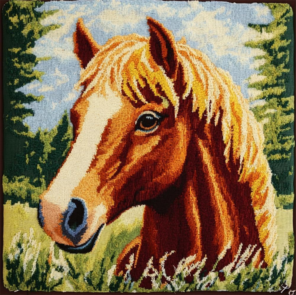 FWRTYCB Latch Hook Pillow Kit Horses in The Wild Crochet Yarn Hooking Pill