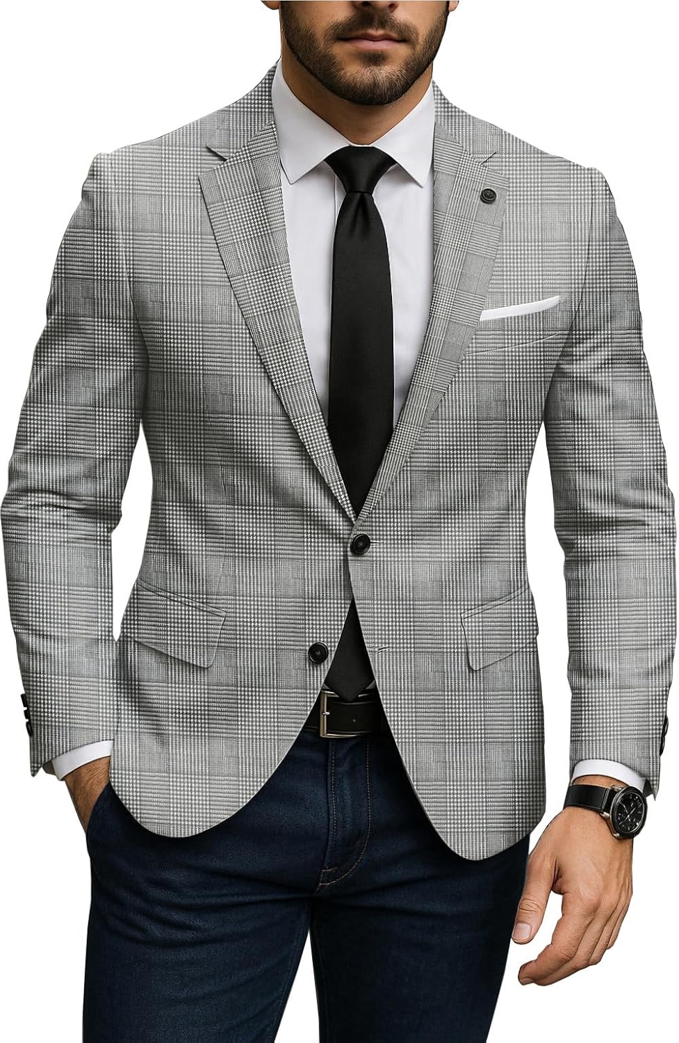 Men's Suit Jacket Classic Plaid Blazer Regular Fit Two Buttons Business Lightweight Sport Coats