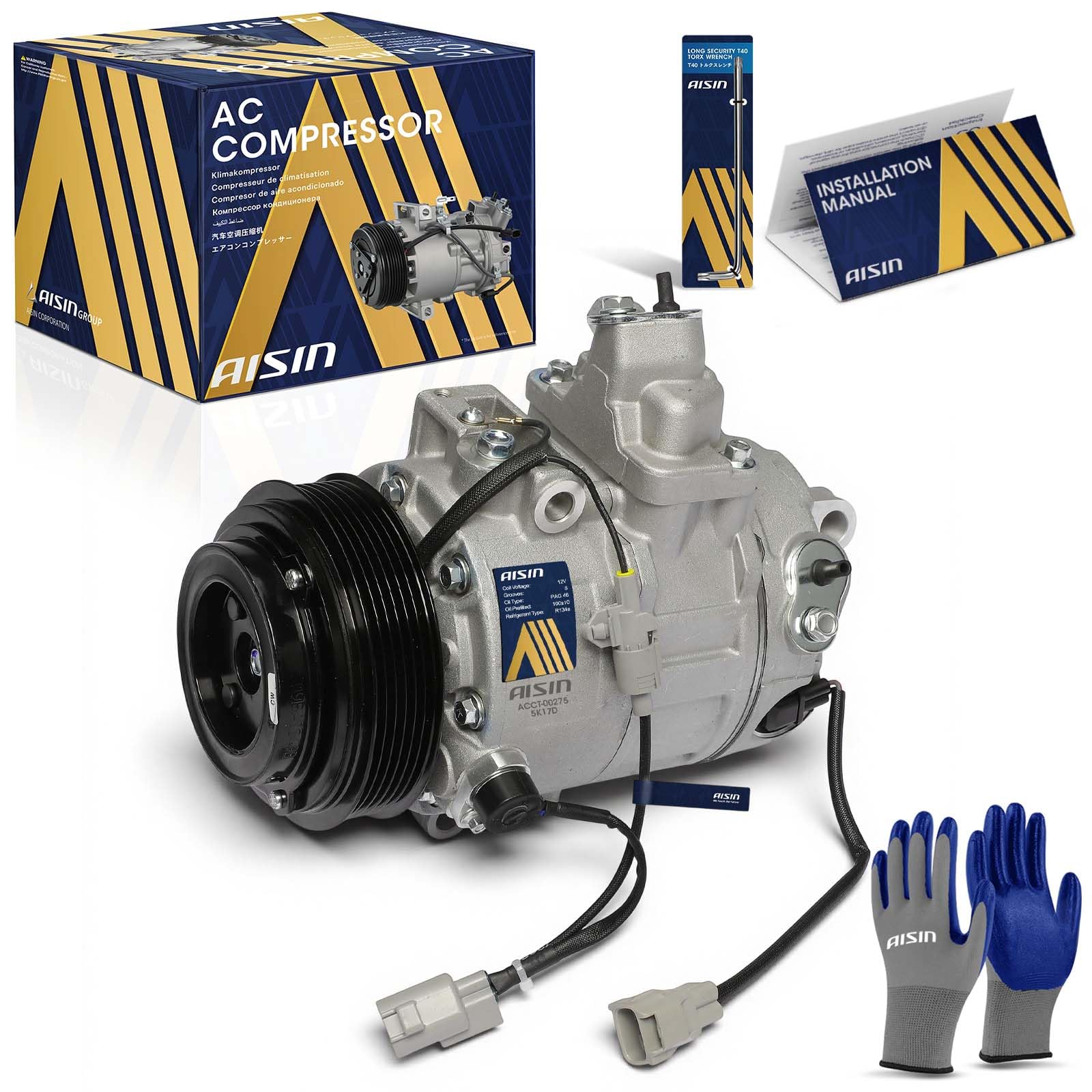 Photo 1 of AISIN AFTERMARKET ACCT-00275 Air Conditioner AC Compressor - Compatible with Lexus LS430 2001-2003 4.3L - with 6-Pulley Groove, with Clutch