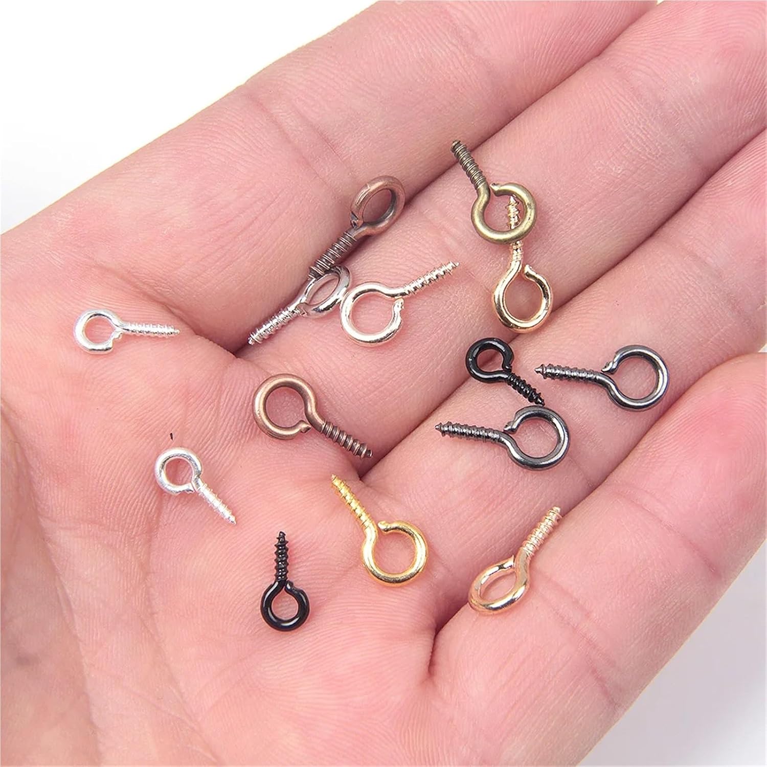 Small Screw Eye Pins 300pcs Tiny Mini Eyepins Hooks Eyelets Screw Threaded Stainless Steel Clasps Hook for Pendant Cork Bottles(KC Gold)